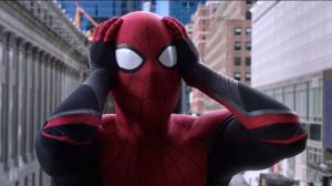 Spider-Man looking shocked in Far From Home.