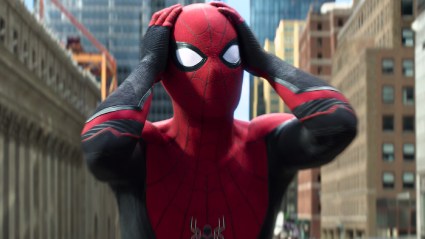 Tom Holland's Spider-Man clutching his head in Spider-Man: No Way home