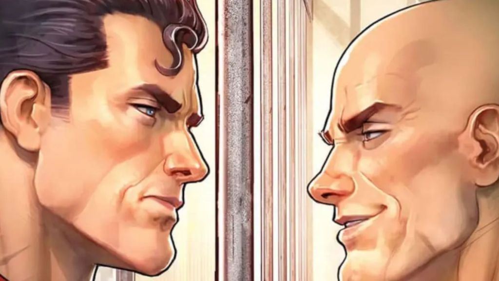Superman and Lex Luthor staring at each other.