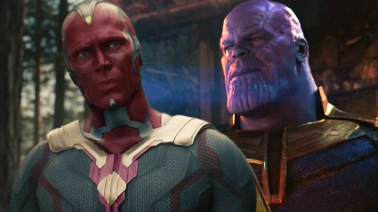 Paul Bettany as Vision and Josh Brolin as Thanos in the MCU