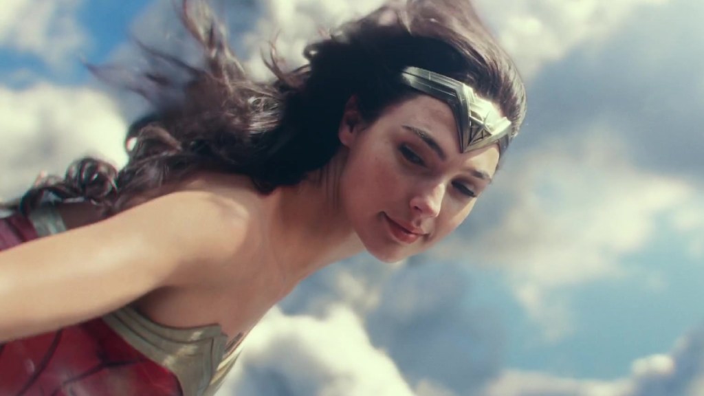 Gal Gadot as Wonder Woman flying in Wonder Woman 1984