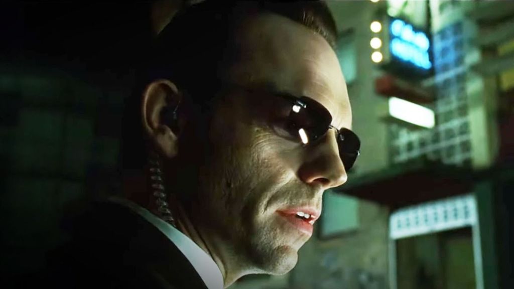 Agent Smith wearing his trademark sunglasses