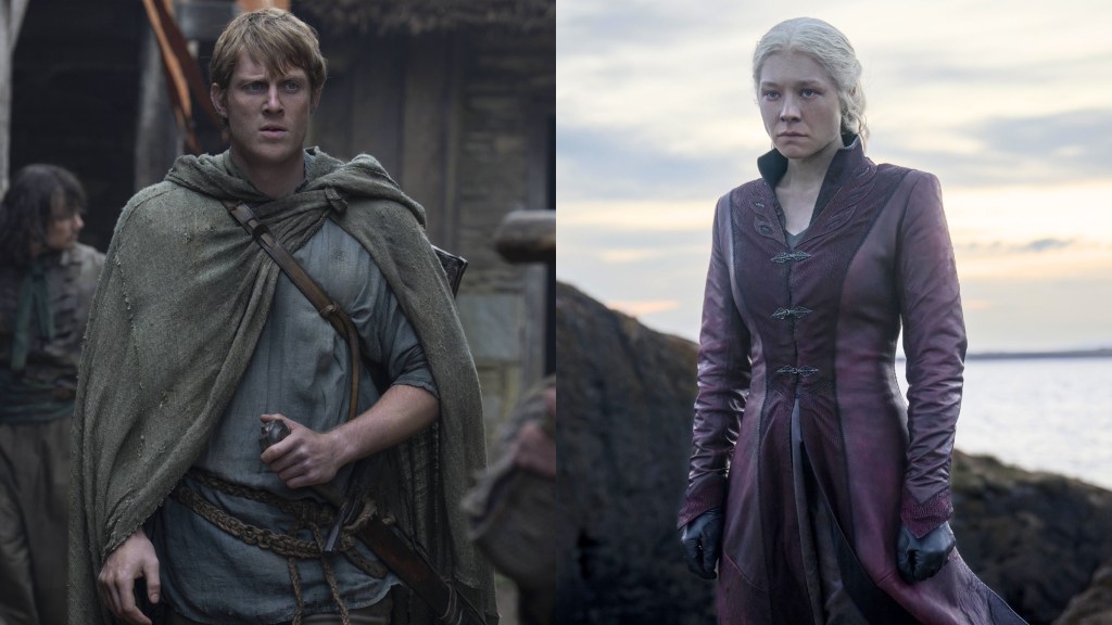 Dunk (Peter Claffey) in A Knight of the Seven Kingdoms, and Rhaenyra Targaryen (Emma D'Arcy) in House of the Dragon Season 2