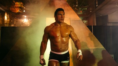 Dwayne Johnson as Mark Kerr in The Smashing Machine