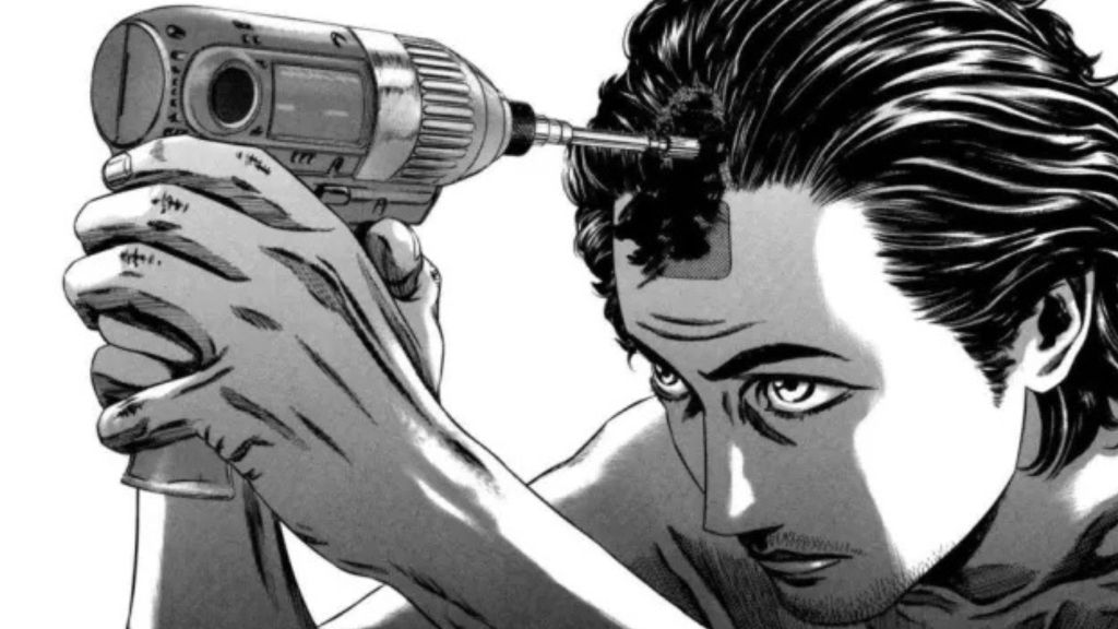 Homunculus character drilling into head