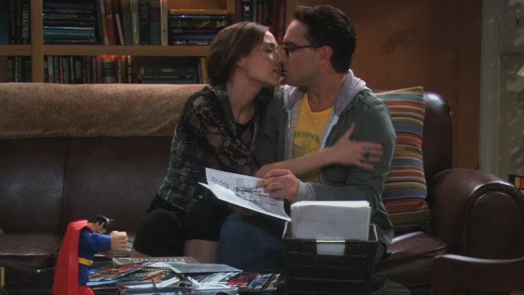 Leonard and Alice Kiss on The Big Bang Theory episode "The Good Guy Fluctuation:"