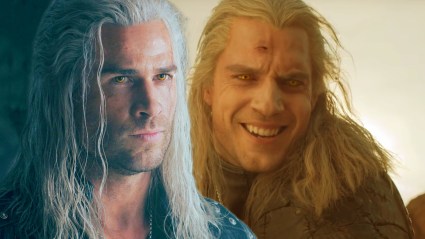 Liam Hemsworth and Henry Cavill as Geralt of Rivia in The Witcher