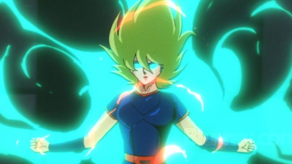 Locke the Superman with green hair and blue flame