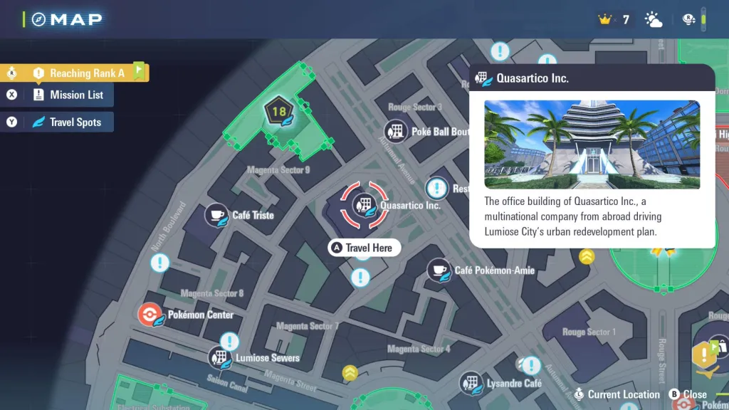 Lumiose City Map Fast Travel Icons