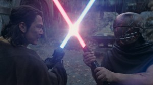 Master Sol fighting The Stranger on The Acolyte