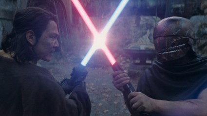 Master Sol fighting The Stranger on The Acolyte