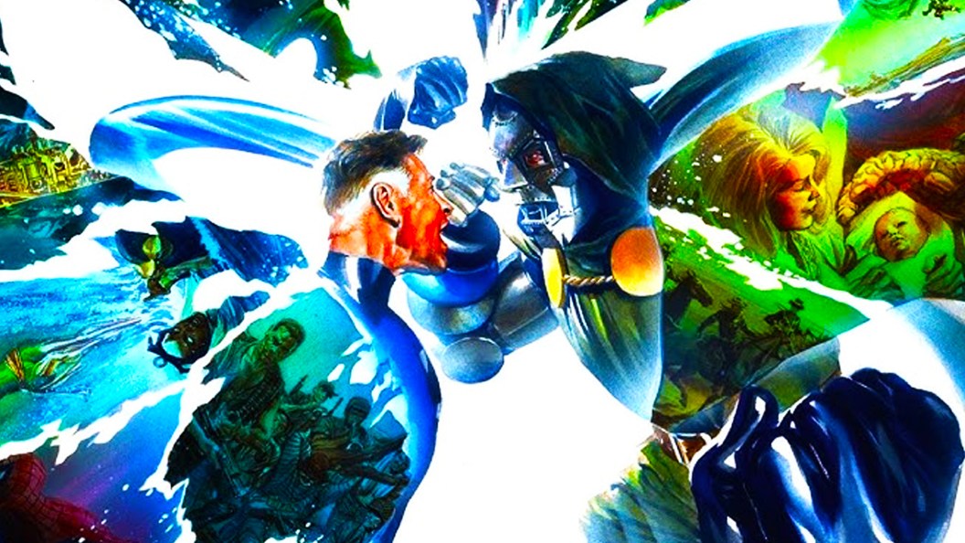 Mister Fantastic and Doctor Doom fighting in Marvel Comics' Secret Wars