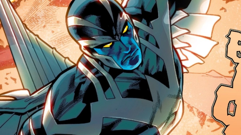 Archangel flying away from an explosion