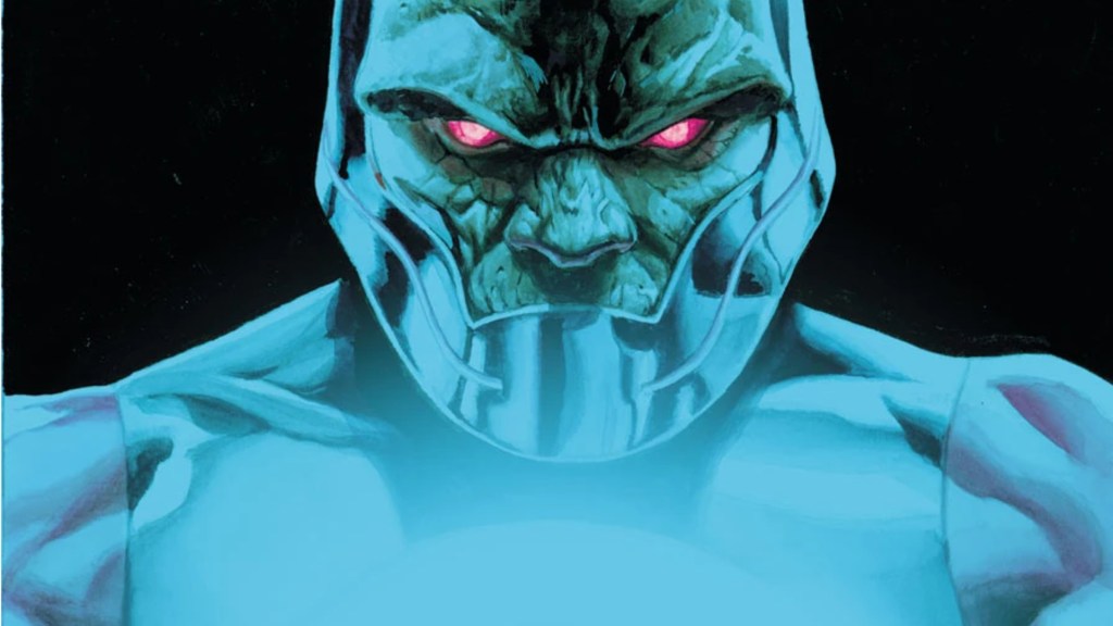 Darkseid looking scary, his eyes glowing with dark energies