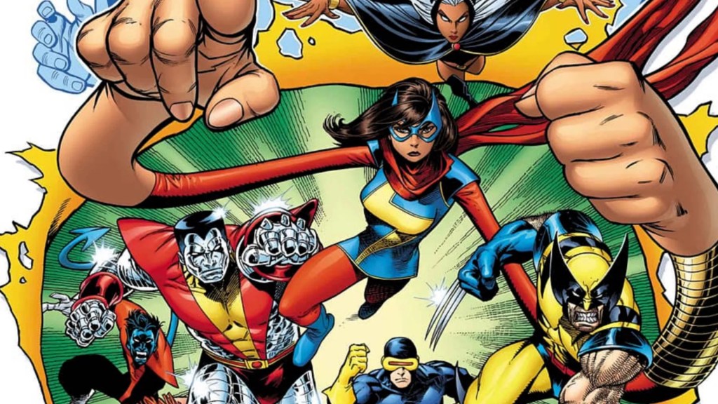 Ms Marvel with Colossus, Cyclops, Wolverine, and Nightcrawler