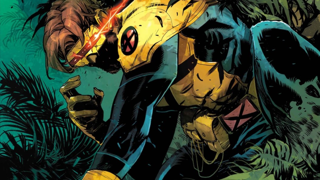 Cyclops hunched over in a forest