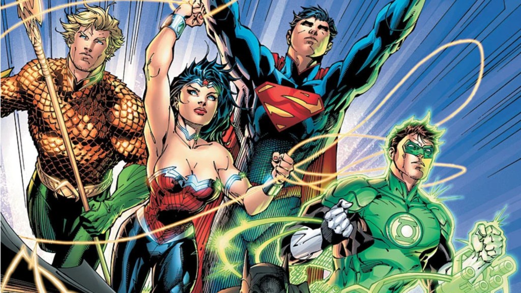Aquaman, Wonder Woman, Superman, and Green Lantern from the New 52