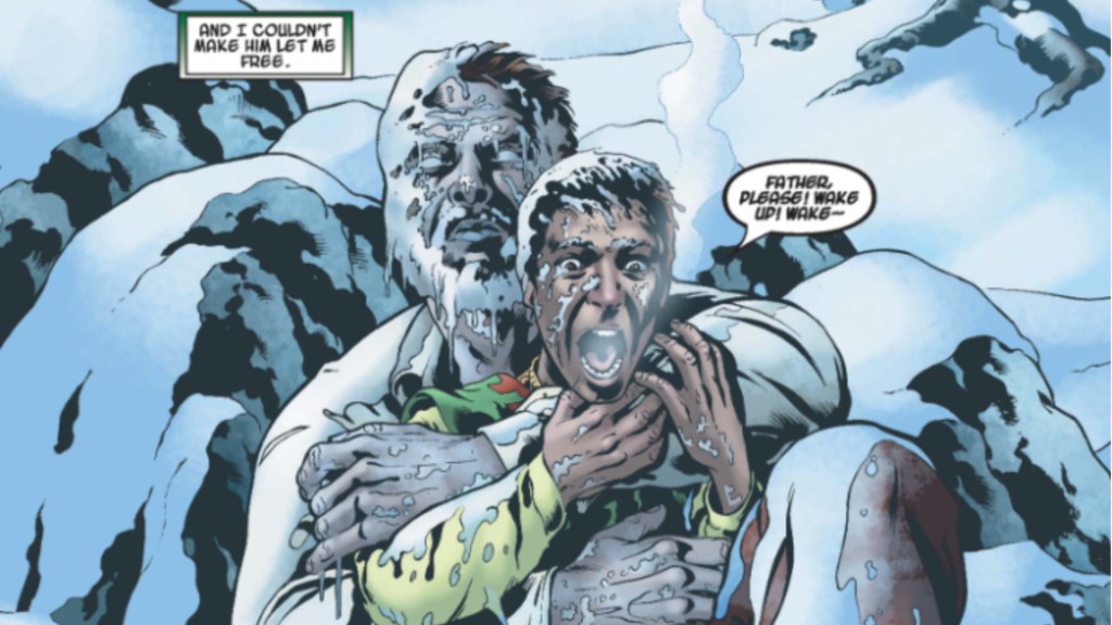 Doctor Doom being held by his dead father