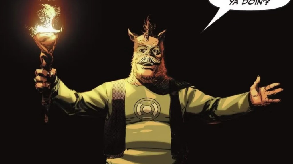 G'Nort holding a torch with his arms outstretched