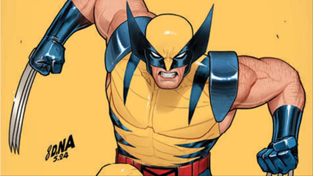 Wolverine jumping forward, ready for action