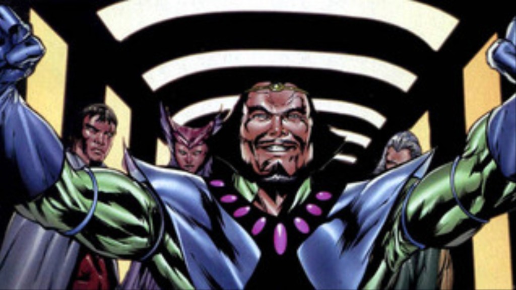 Emperor D'Ken in front of Vulcan and Deathbird, and another Shi'Ar