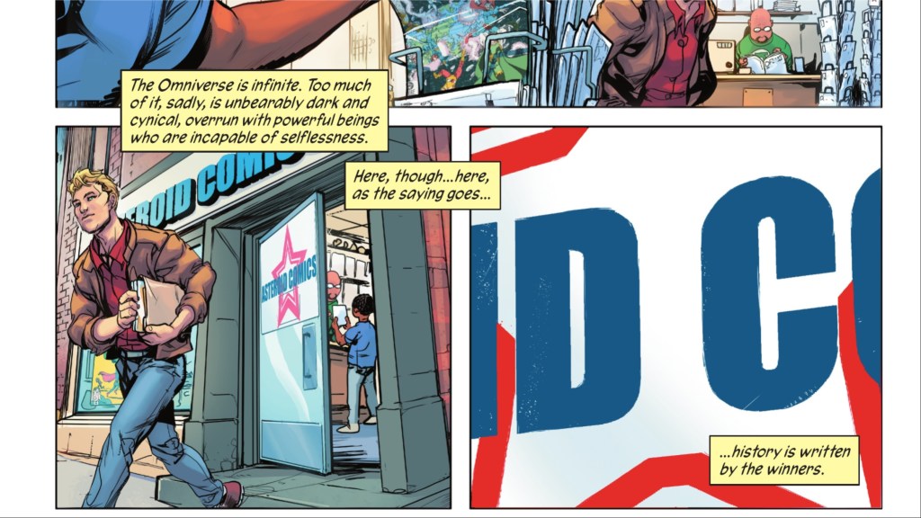 Barry Allen leaving a comic store