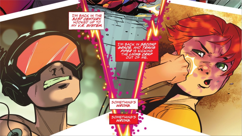 Impulse and Wally West's pasts surrounded by red energy