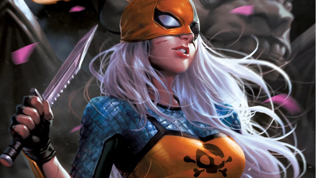 Ravager holding a knife with a cut on her cheek