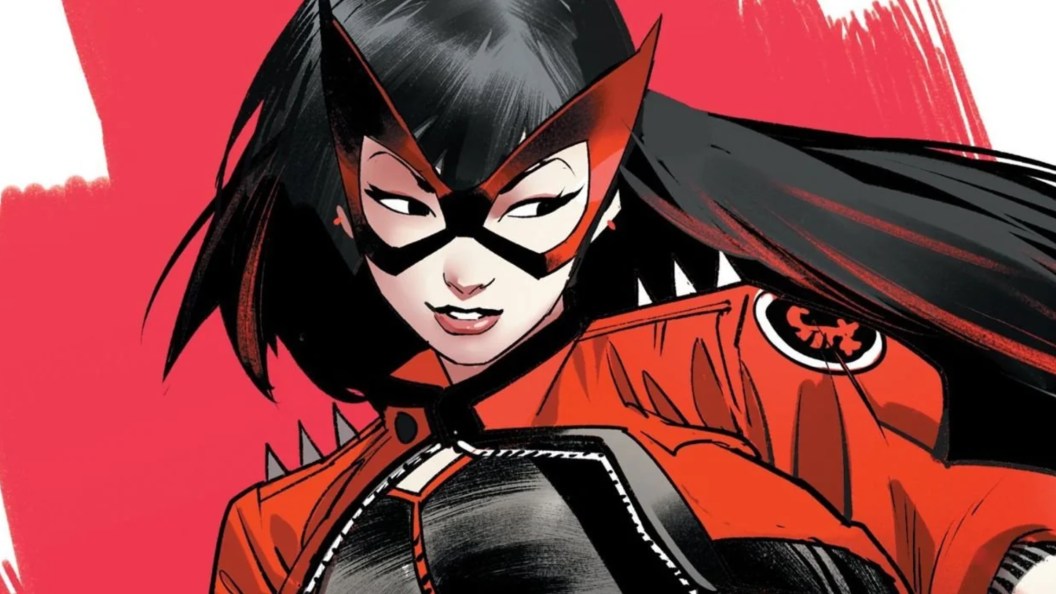 Red Canary with red paint behind her by Dan Mora