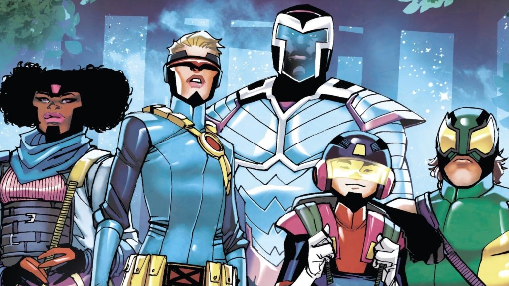 Gimmick, Cyclops-Lass, Cherub, Daycrawler, and Marvel Guy standing together