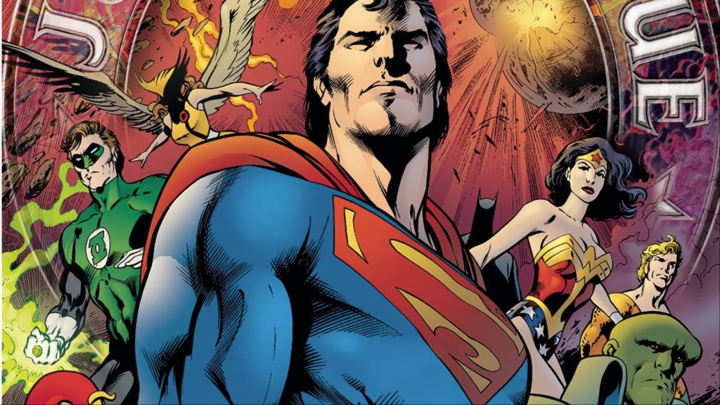 Hal Jordan, Hawkwoman, SUperman, Wonder Woman, MArtian Mahunter, and Aquaman from JLA: The Nail