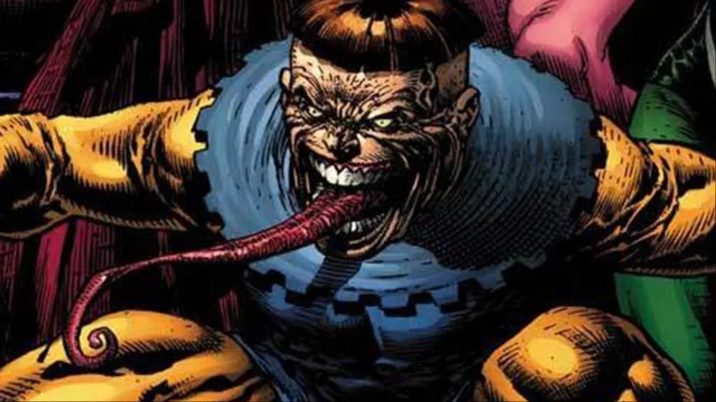 Toad crouched down with his tongue out