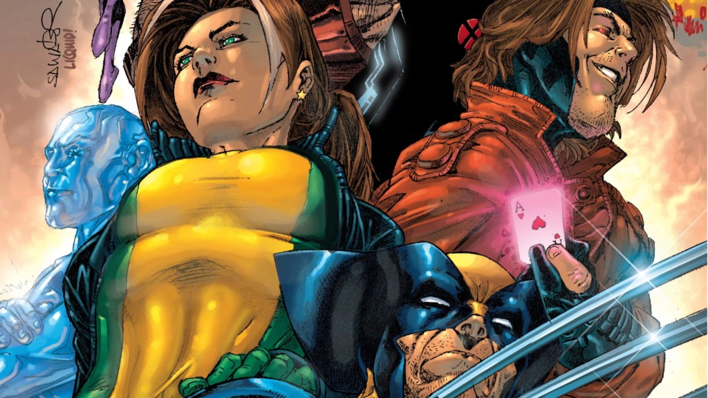 Iceman, Rogue, Gambit, and Wolverine standing together