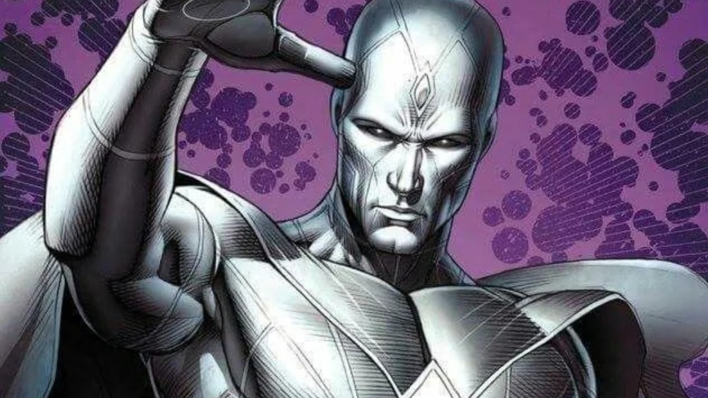 White Vision lifting his arm and looking severe