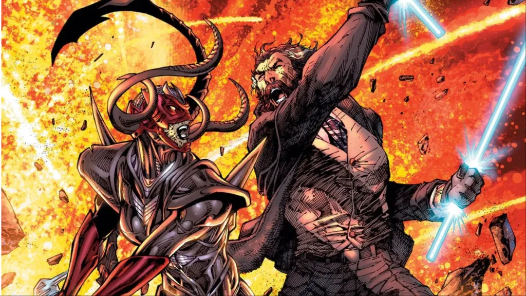 Immortal Man battling an armored enemy