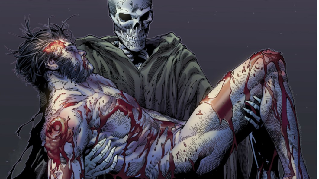 The grim reaper carrying a dead Wolverine