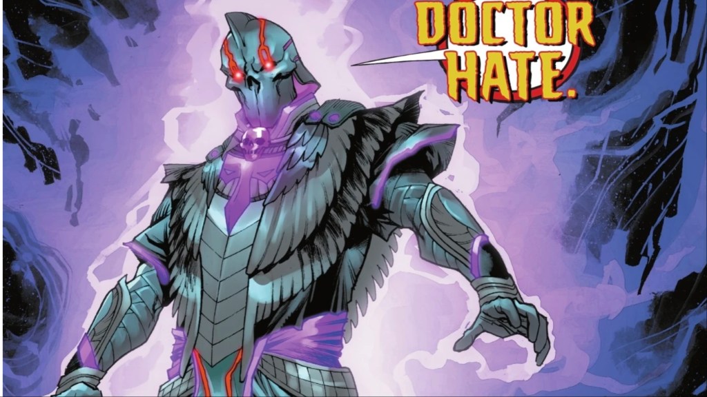 Doctor Hate glowing with purple energy