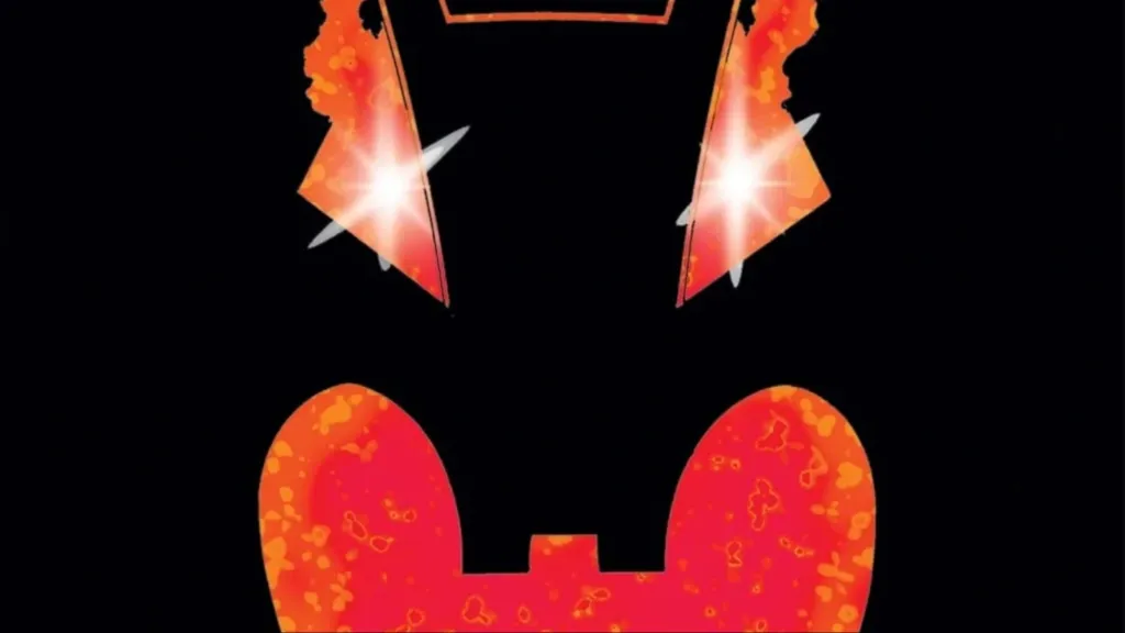 A red outline of Ultron's face, with energy smoking out of eyes, on a black field