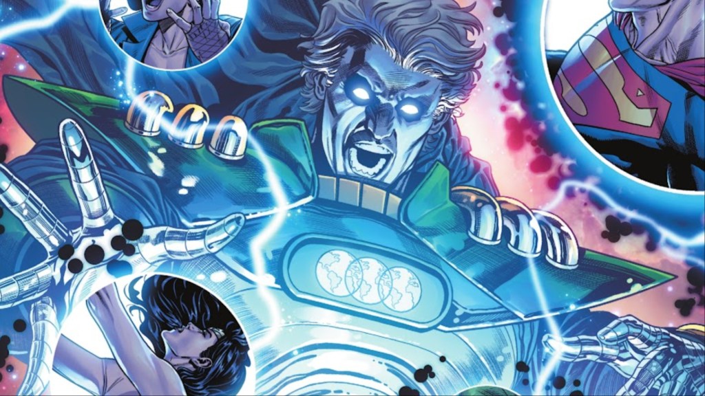 Pariah glowing with power, surrounded by bubbles with members of the Justice League in them