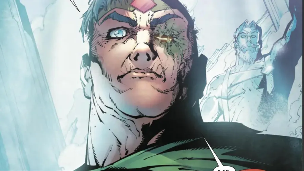 Jor-El standing in front of his statrue in the Fortress of Solitude