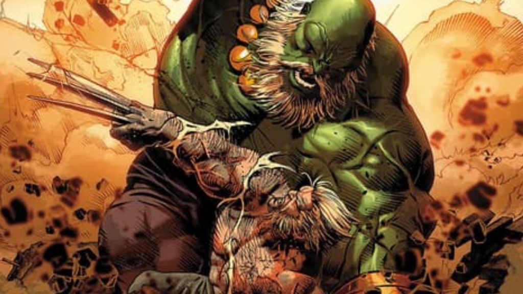 Hulk smashes Wolverine to the ground