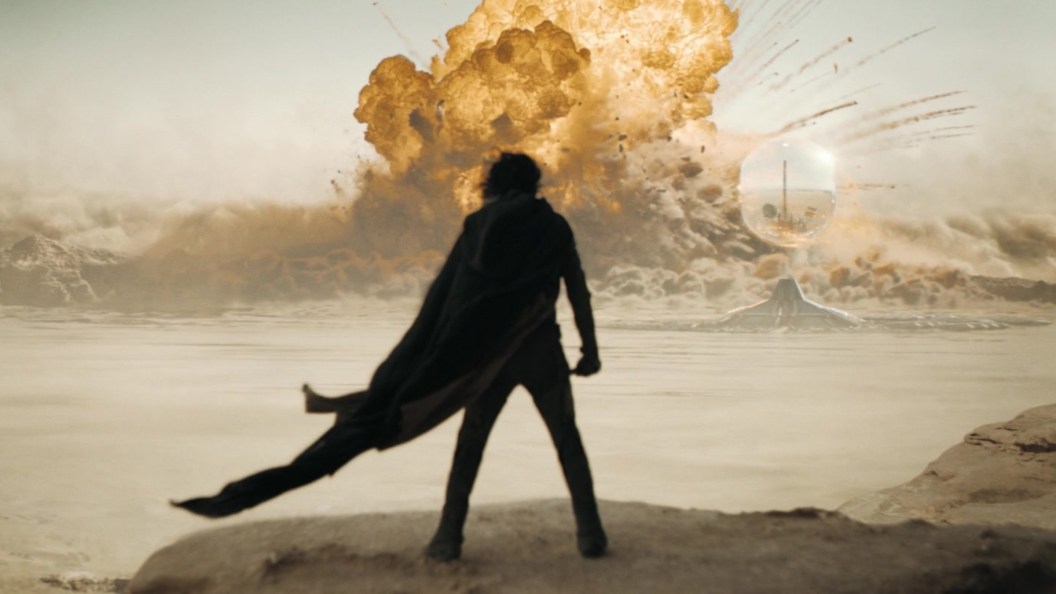 Paul Atreides looking at explosion in Dune 2