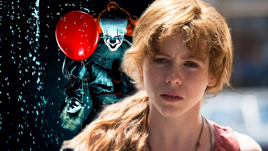Pennywise (Bill Skarsgård) in IT Welcome to Derry and Beverly Marsh (Sophia Lillis) in IT Chapter One