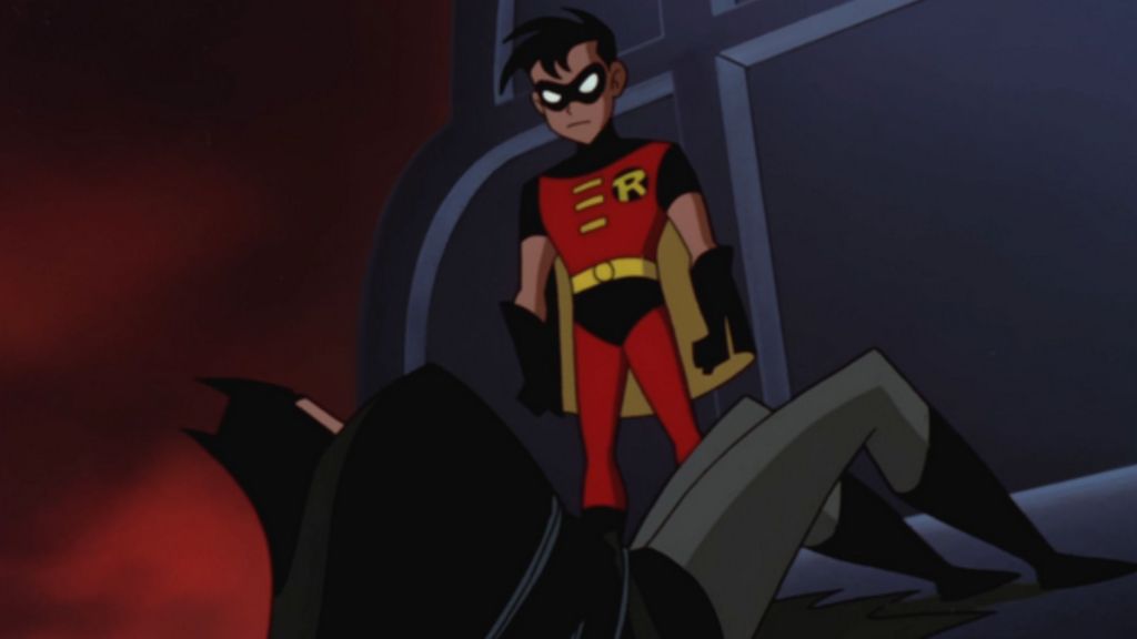 Robin tying Batman down in the Never Fear episode of The New Batman Adventures