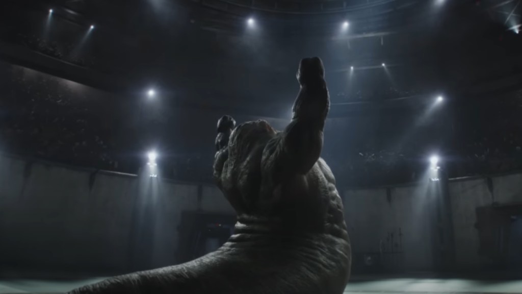 Rotta the Hutt in gladiator ring in Mandalorian and Grogu