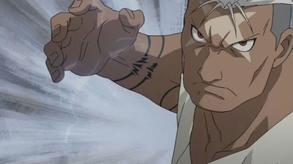 Scar in a combat position