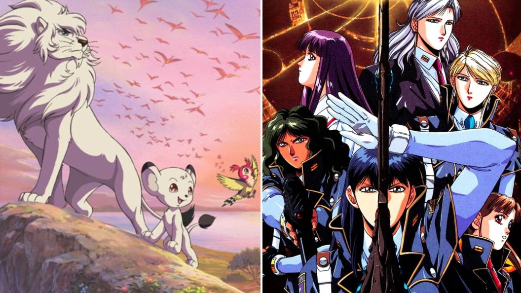 Jungle Emperor Leo on the left, and Silent Mobius on the right side of the split image