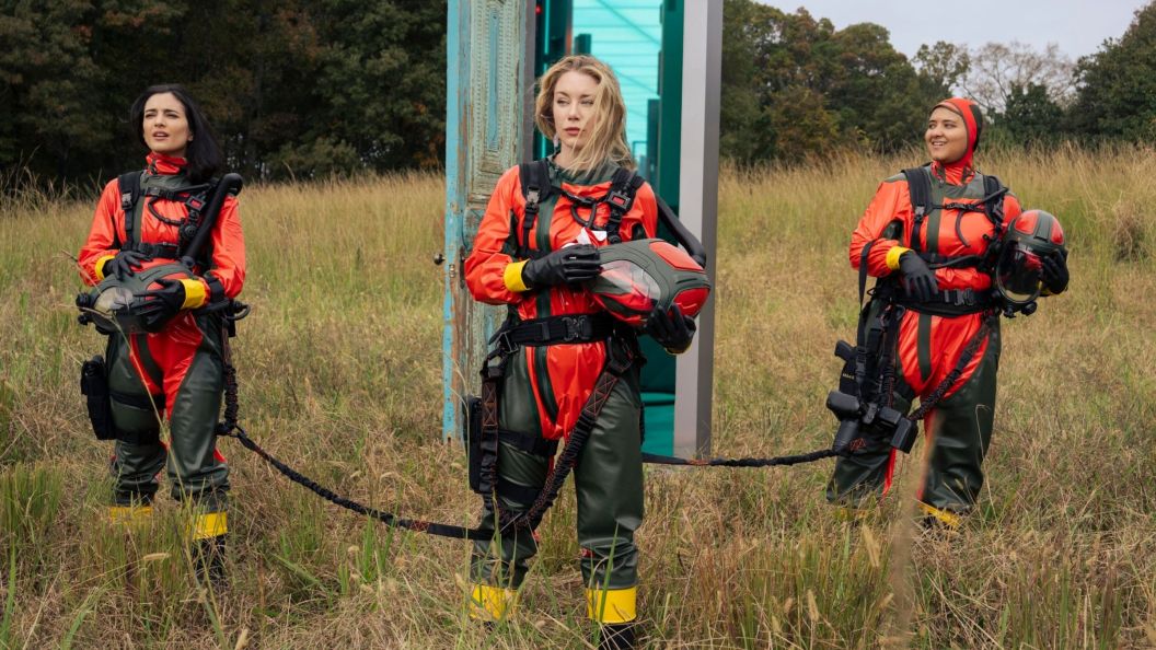 Sol Rodriguez, Jennifer Holland, and Anissa Matlock in Peacemaker Season 2