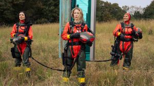 Sol Rodriguez, Jennifer Holland, and Anissa Matlock in Peacemaker Season 2