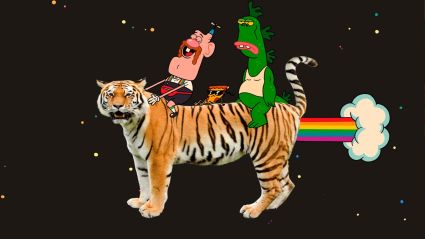 Uncle Granpa riding a tiger in Cartoon Network's Uncle Grandpa